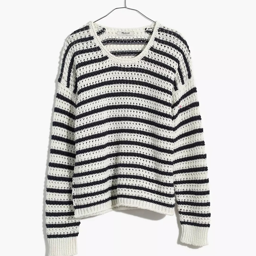 Madewell Striped Open-Stitch Austen Pullover Sweater